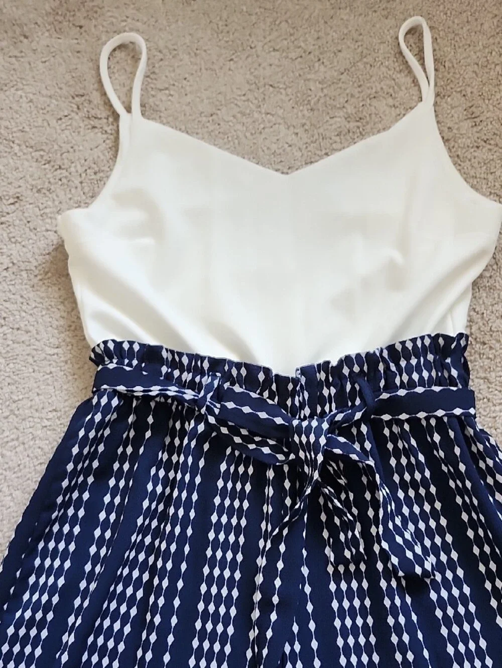 J for Justify Navy and White Striped Jumpsuit with Tie Waist - Picture 3 of 8